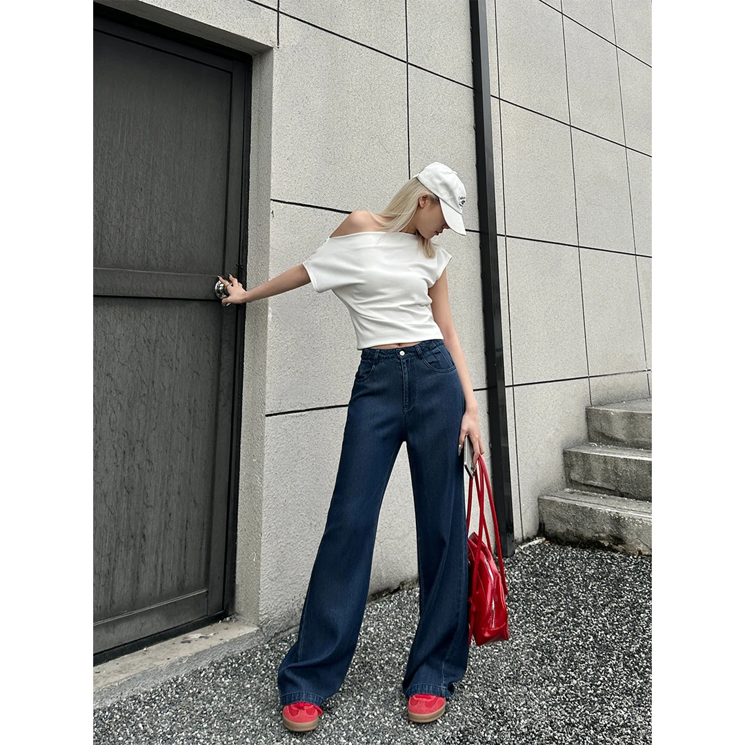 04.14 P0414K3656 莱赛尔高腰牛仔裤女宽松显瘦直筒裤