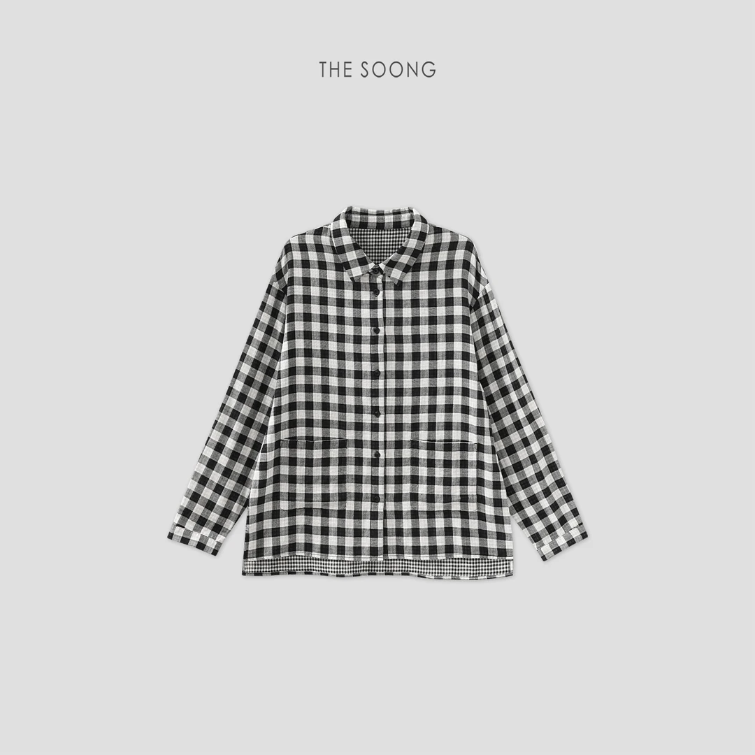 THESOONG|"格纹宣言"经典纯棉洗水黑白格纹翻领外套HBCS7434-A