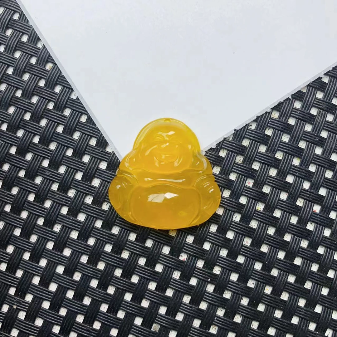 [聚小石]A1348透黄小佛公吊坠