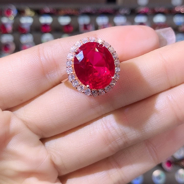 925银鸽血红戒指玫瑰金