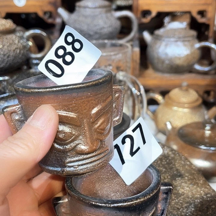 杯清*风高温柴烧陶泥主人杯两个