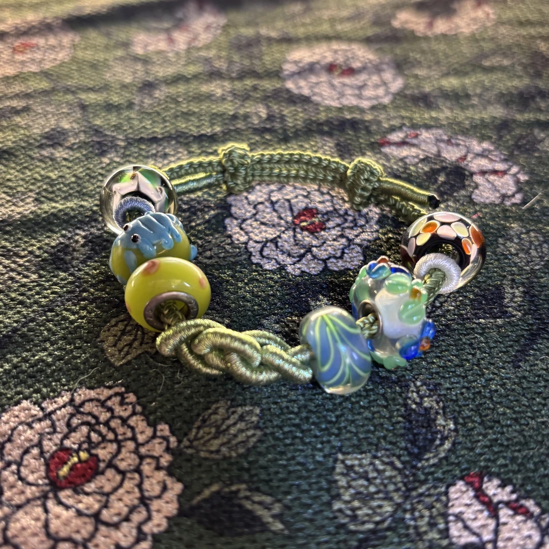 合金手链 LZ2737 绿色手绳绿色小花转转筒琉璃手绳