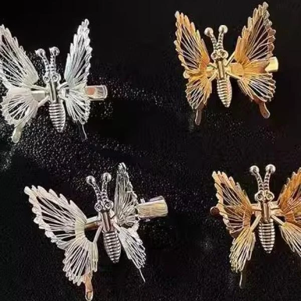 高级会动的蝴蝶发夹金属弹簧扑棱蛾子抖动古风发饰侧边刘海夹