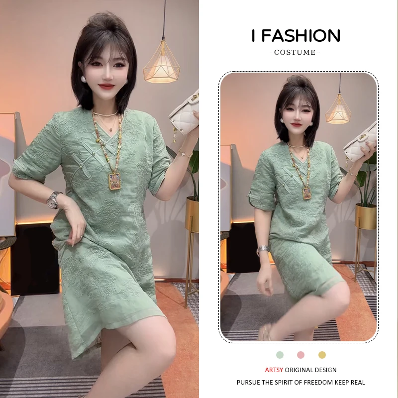 复古风时尚连衣裙女2025夏季新款洋气减龄宽松显瘦小个子国风裙子