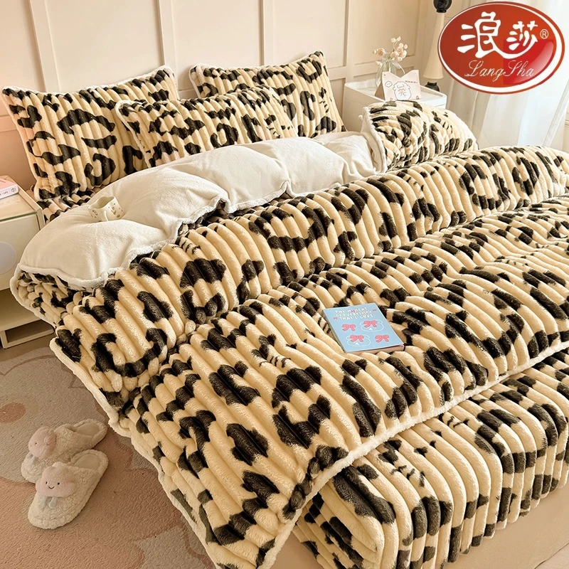 浪莎双层牛奶绒被套单件冬天加厚珊瑚绒印花加绒学生宿舍绒被罩