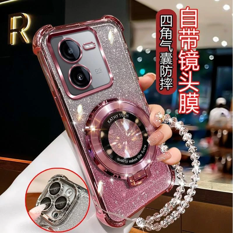 气囊防摔iQOOZ8手机壳V2314A高质量镜头全包闪粉CD支架轻奢女款硅