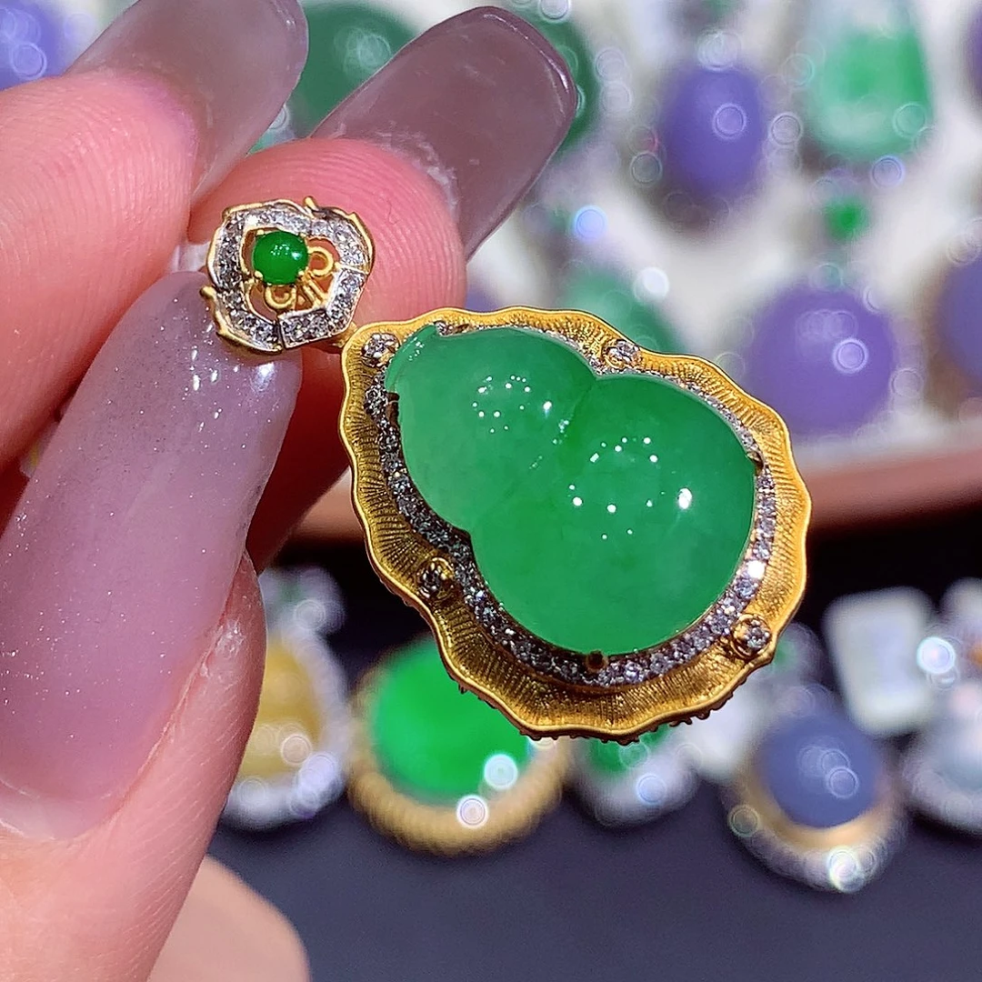 翡翠18K金镶嵌吊坠(不含链)