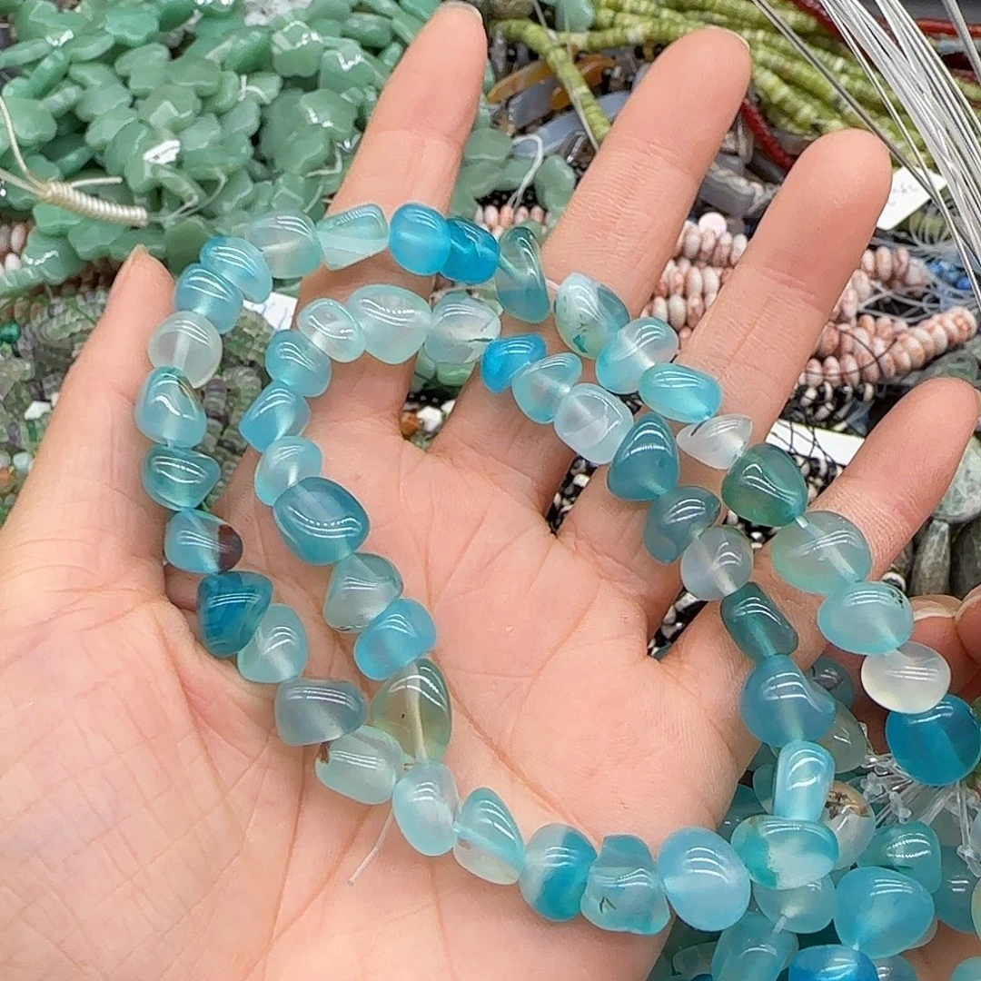 玛瑙/玉髓合金珠宝半成品蓝玛瑙6-8mm一条