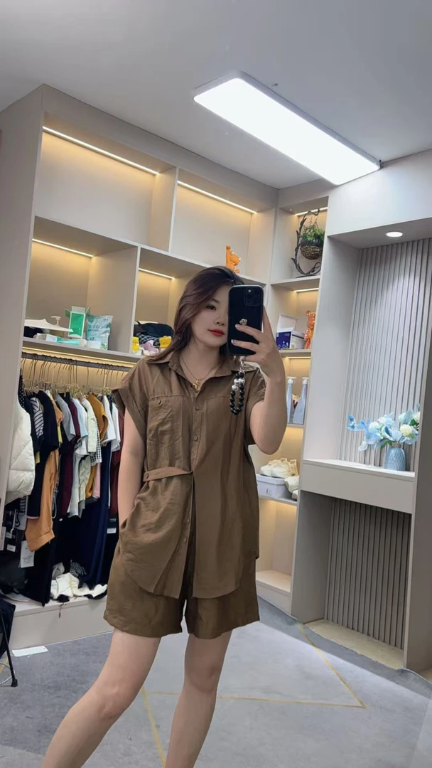 夏款韩系显瘦休闲冰丝麻套装015