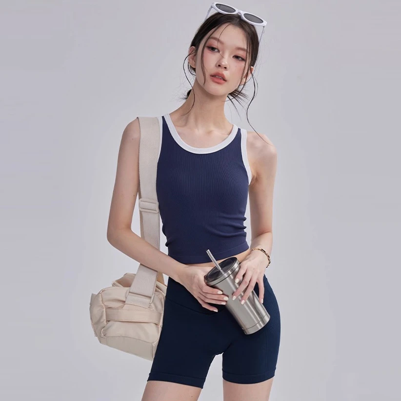 撞色运动内衣女一体式外穿瑜伽服套装速干专业普拉提训练健身背心
