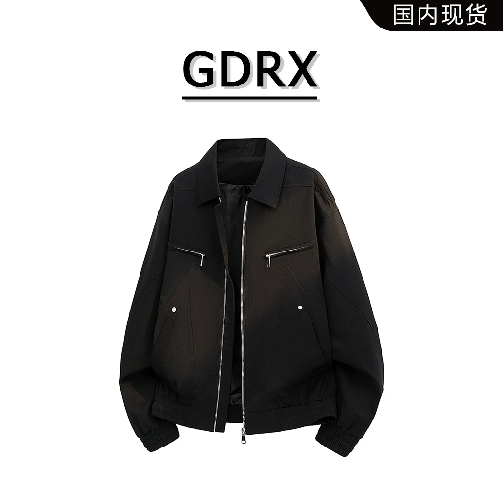 GDRX美式大码翻领夹克男士秋冬季新款复古机能风潮牌宽松休闲外套