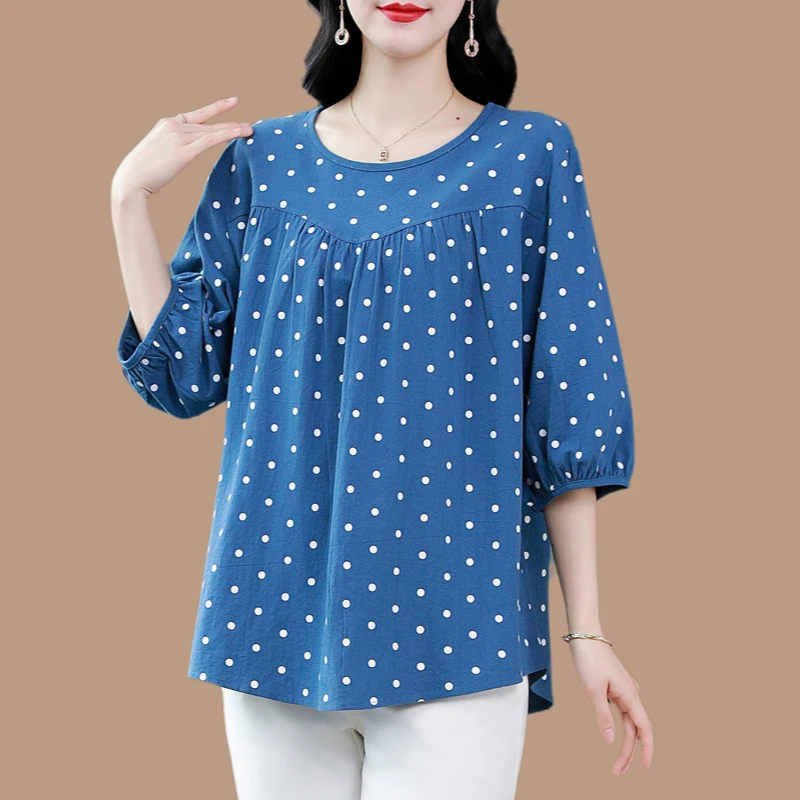 加大码中老年妈妈夏装七分袖花色上衣女新款宽松显瘦加宽加大女装