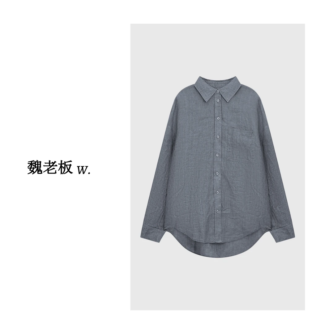 W.Diva【远黛】立体斜纹竹节肌理法式100亚麻衬衫纯欲慵懒1S281C743