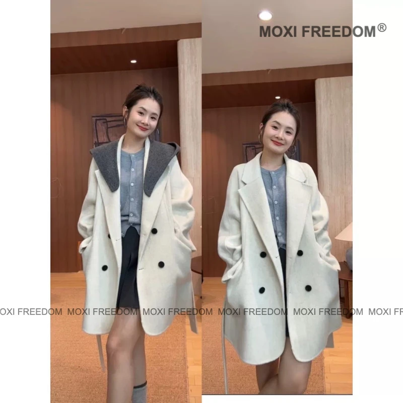 【诺丁尔山】高品质连帽可拆卸新款腰带西装短款休闲中长款双面大衣