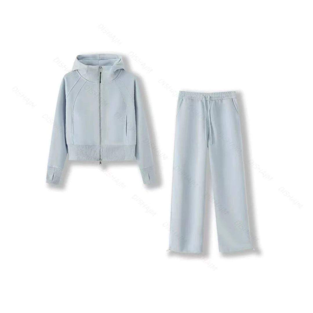 韩莉莉外贸-春季新品潮美休闲百搭拉链开衫外套阔腿裤套装8125