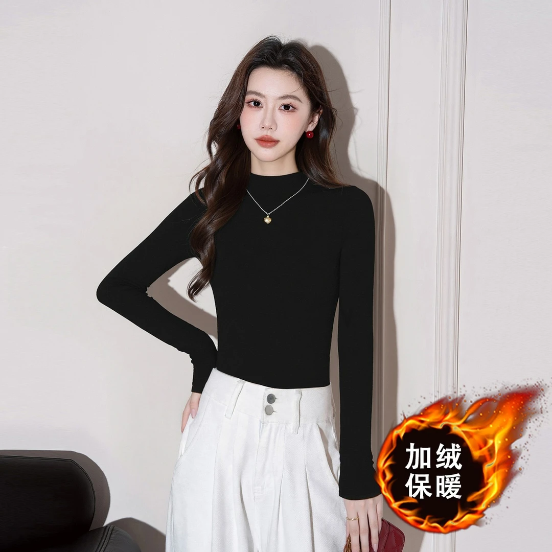 黑色德绒内搭气质秋冬半高领打底衫女2026年新款中领修身保暖上衣