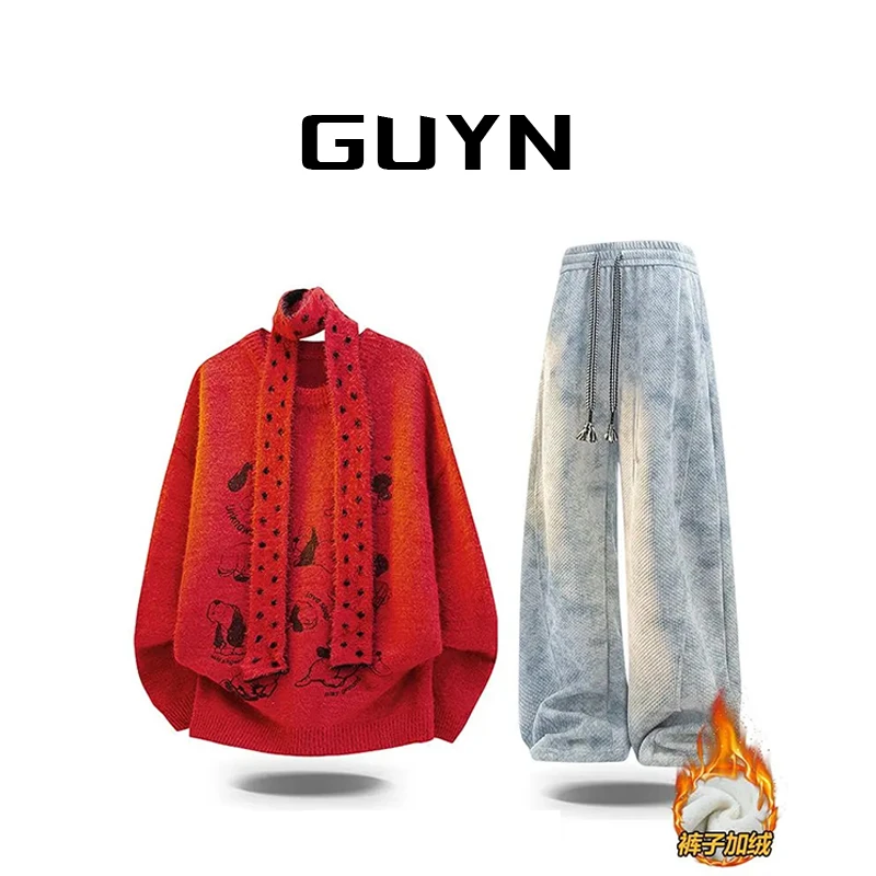 【品牌正品现货】GUYN圣诞节红色软软毛衣男士高级感冬季本命年外套