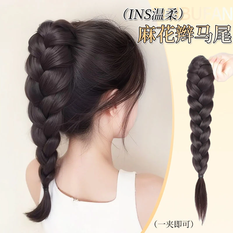 假发辫子高马尾假发女抓夹仿真发假发辫子新中式麻花辫自然长辫子
