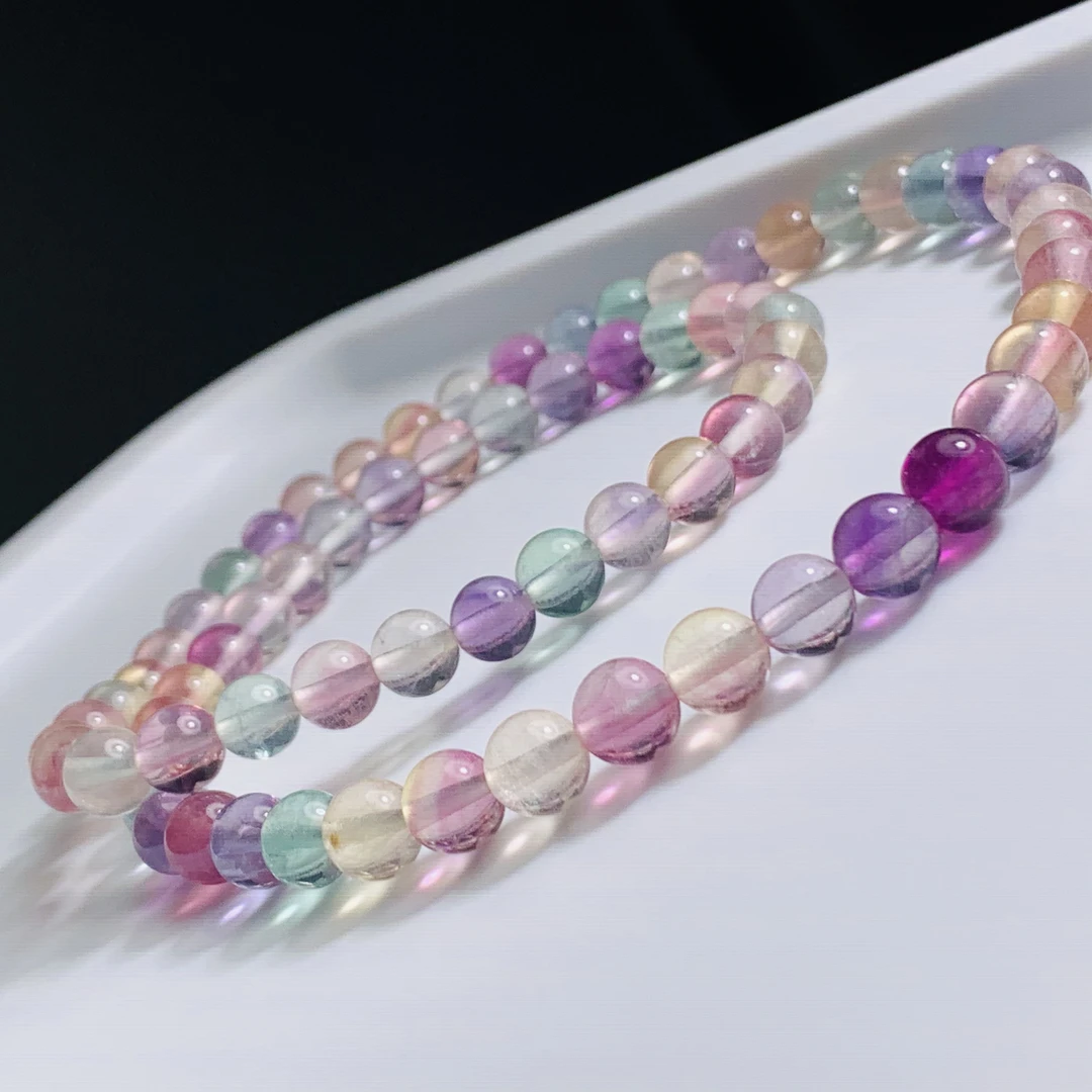 8mm天然彩虹萤石圆珠项链手链转运珠能量石女生暖宫石