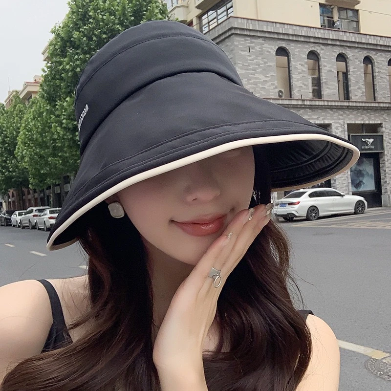 大帽檐防晒帽子女款2026新款夏季遮阳帽防紫外线渔夫帽空顶太阳帽