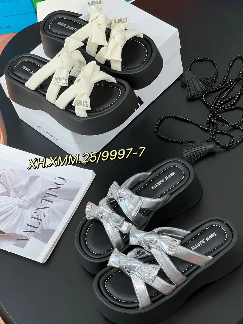 9997-7厚底蝴蝶结凉拖鞋女夏季外穿新款仙女风防滑软底一字拖配裙