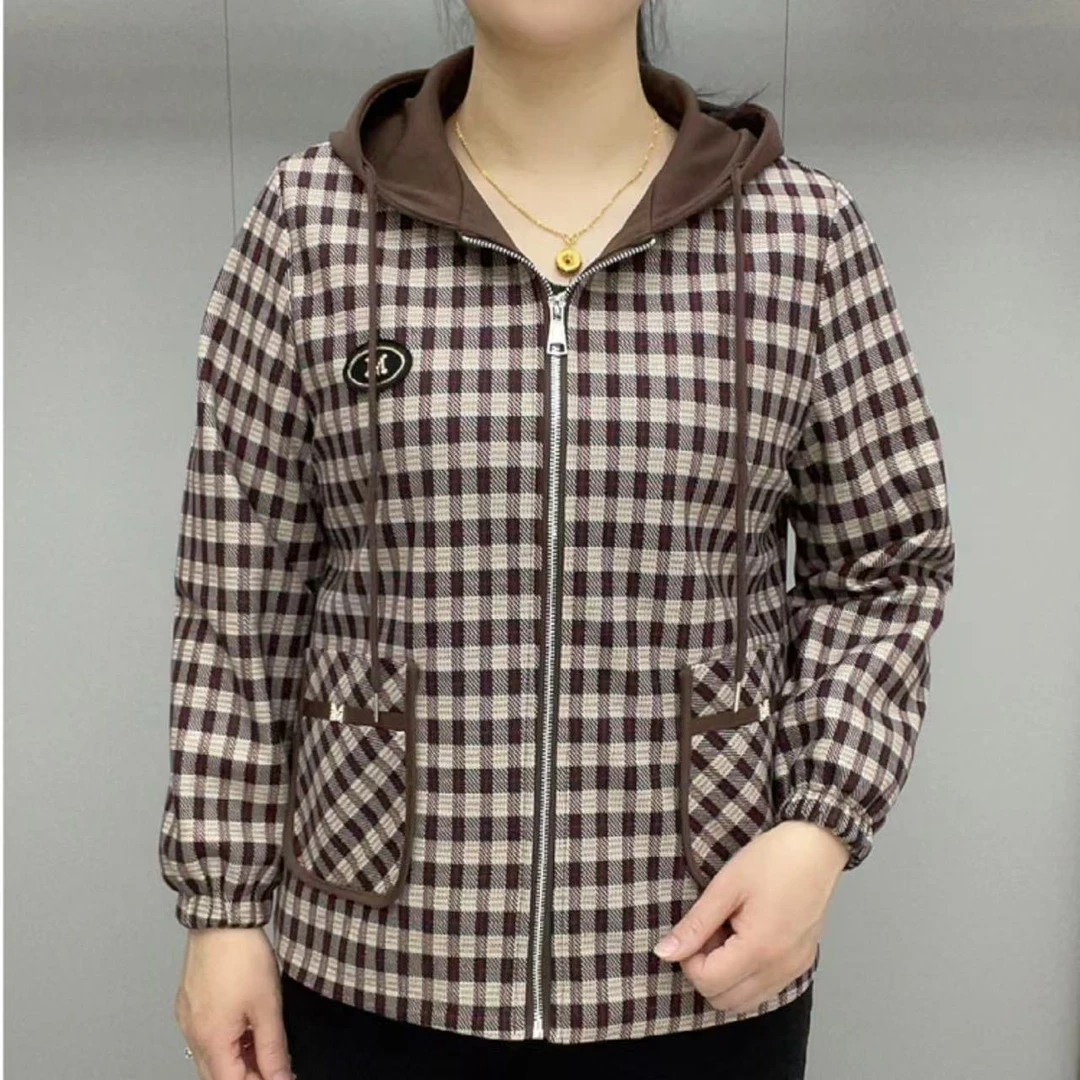 春季新款时尚休闲短款外套气质显瘦百搭潮流女士格子宽松上衣外套