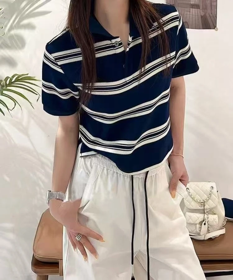 Manmi 撞色条纹短款POLO衫 8783（C4）