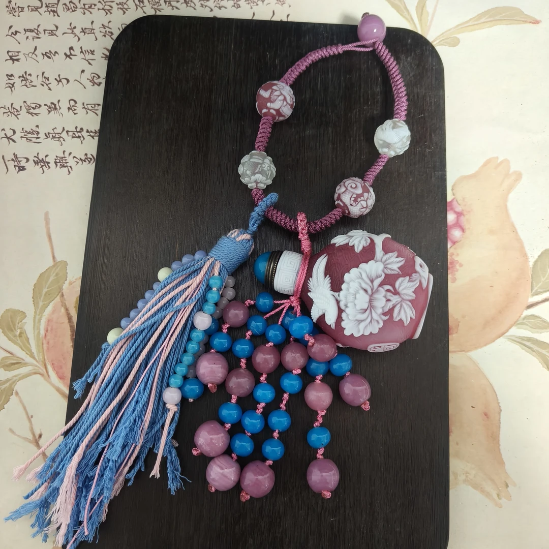 老琉璃粉色手捻钥匙扣5092405