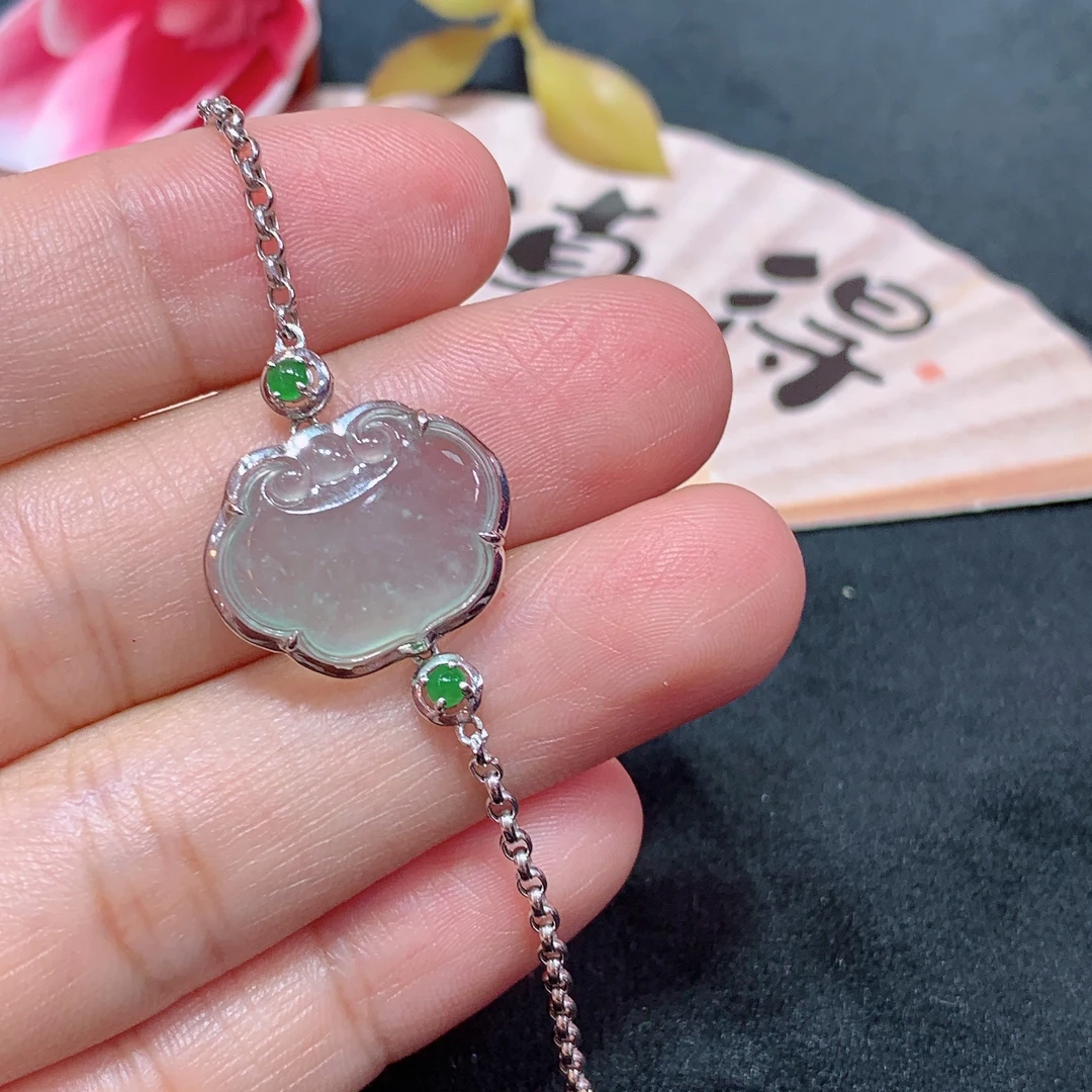 18k金天然A货翡翠吉祥如意锁手链经典轻奢时尚