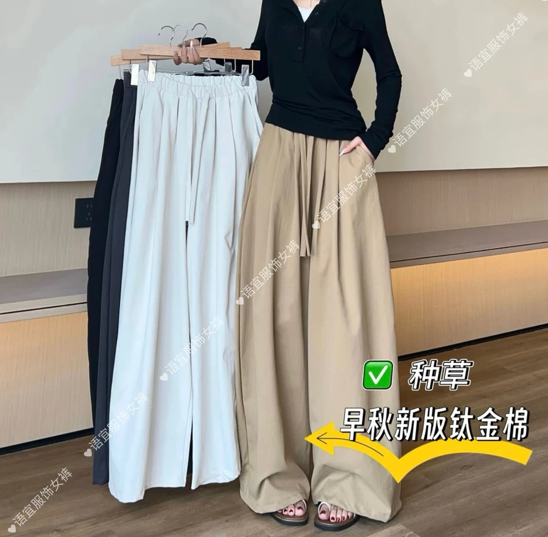 2025秋季 正品 韩国 店主自留款松紧腰休闲显瘦百搭阔腿裤女