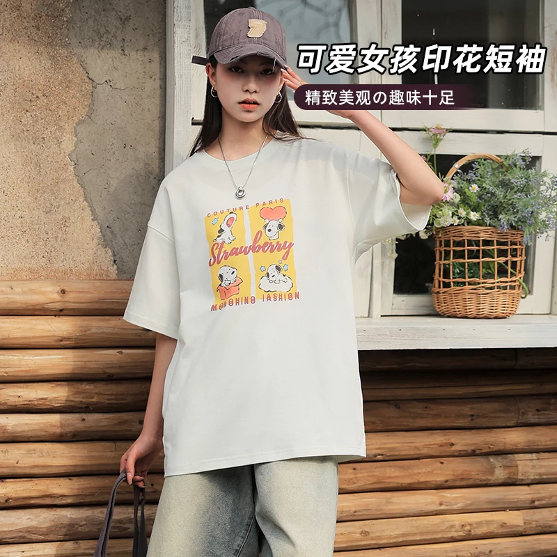 【卡通短袖T恤】女大童宽松圆通上衣2025夏季新款初中学生棉t65027