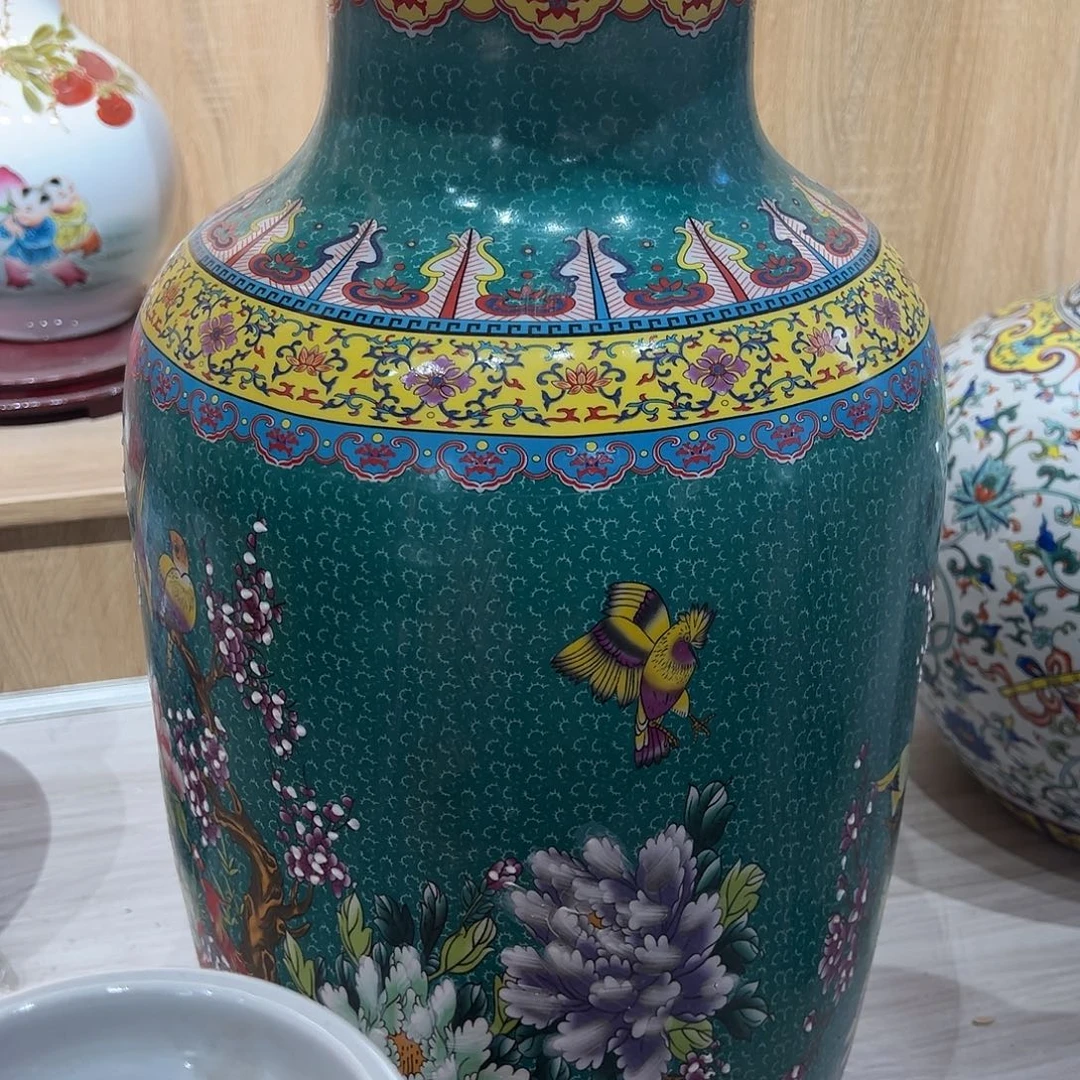 笛***…陶摆件发两个黄色同款60cm花鸟冬瓜瓶