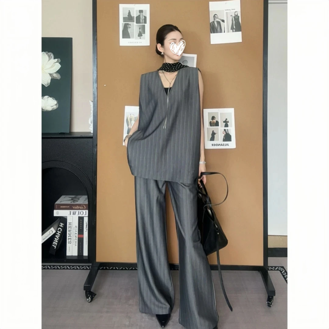 设计感小众夏季套装高级感无袖背心上衣阔腿裤子韩版气质两件套