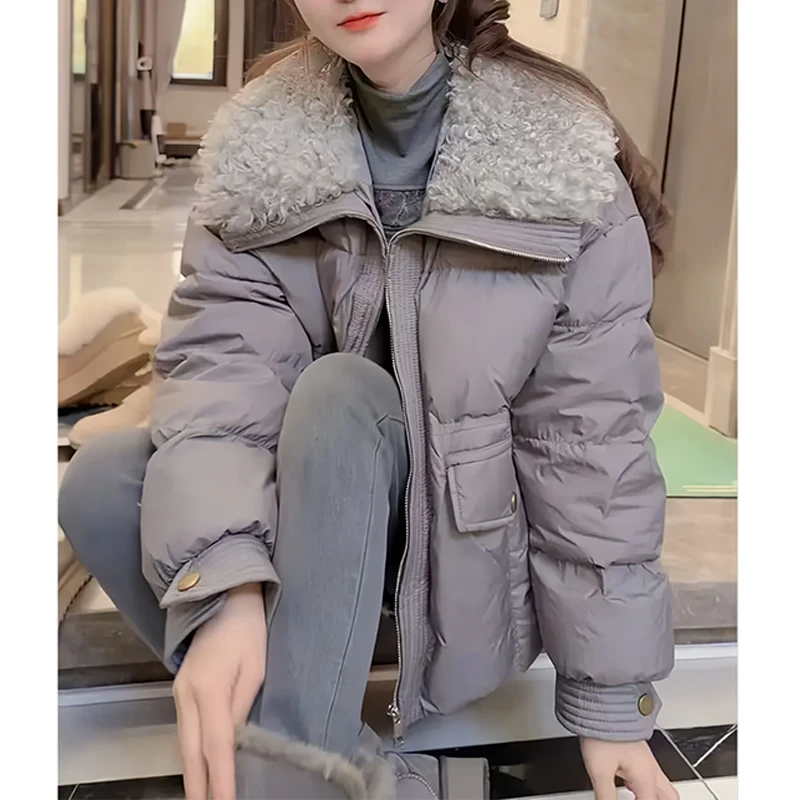 霖优【元气女孩】2026冬季新款时尚大毛领棉服女短款大翻领加厚外套