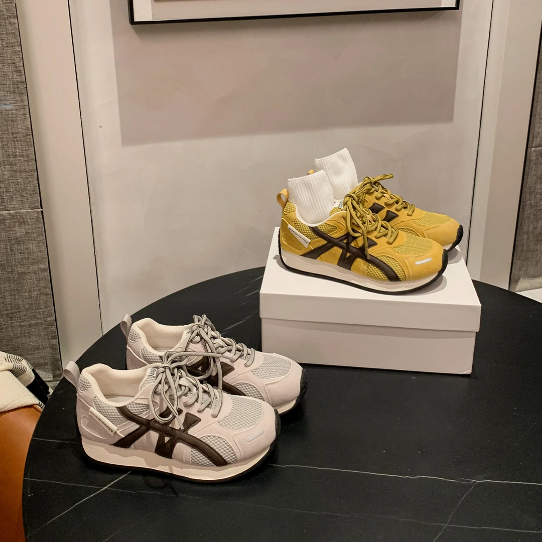 （清仓06）6cm内增高阿甘鞋女 2025春新款复古运动休闲鞋网面透气单