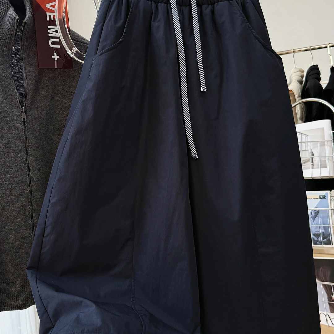 韩系慵懒风宽松洋气棉裤女冬季夹棉阔腿裤九分休闲裤松弛感裤子