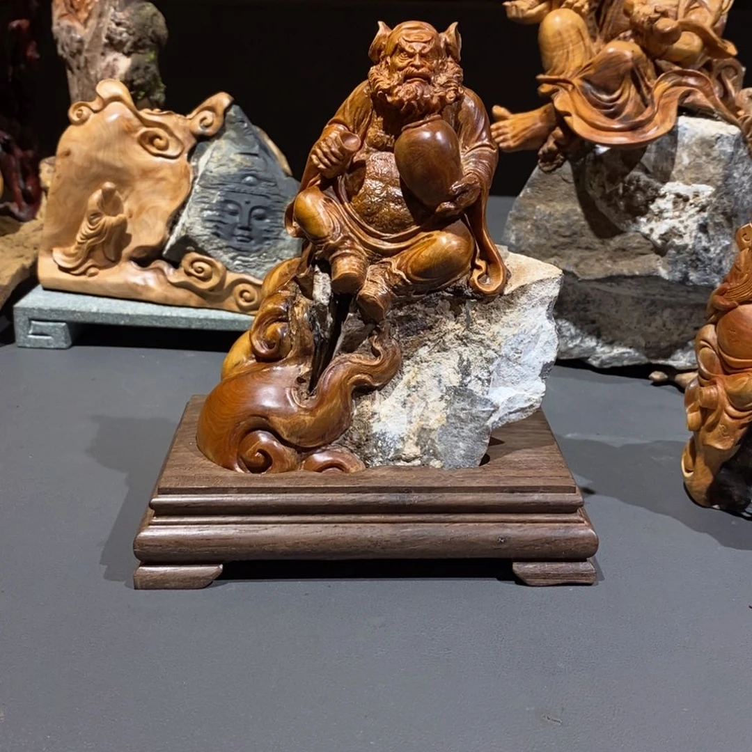 良***柏木（崖柏）玉华黑油钟馗摆件创意