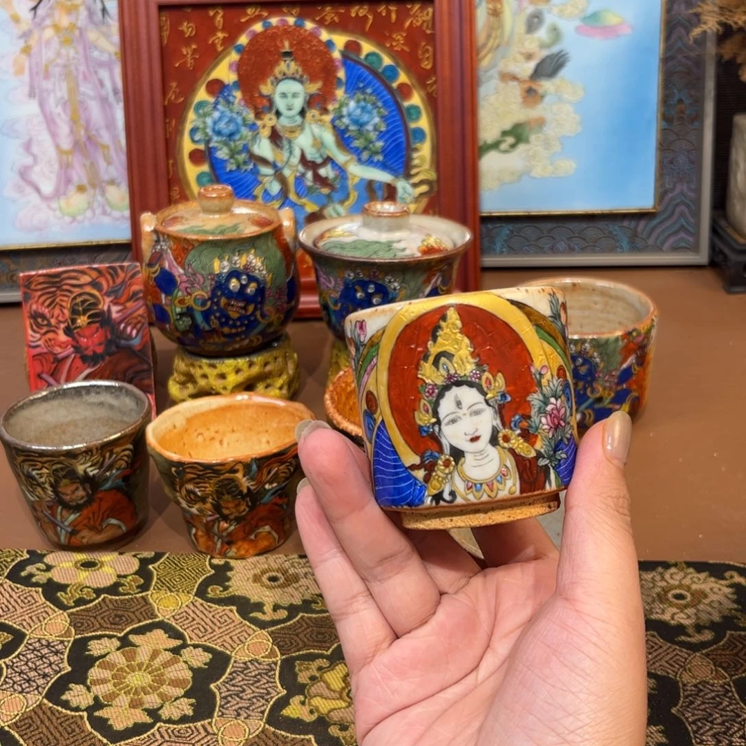 手工手绘白度母茶杯