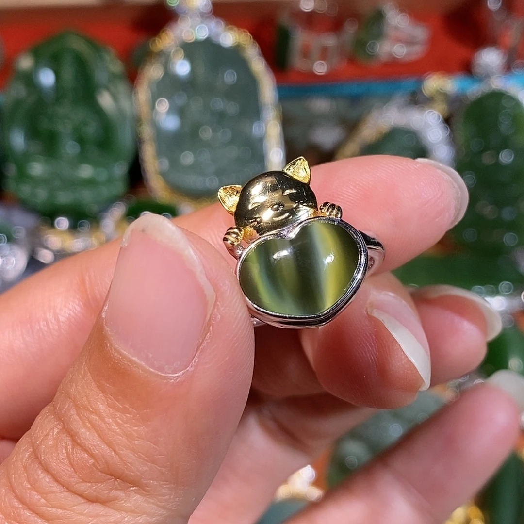 和田玉（碧玉）银S925镶嵌戒指