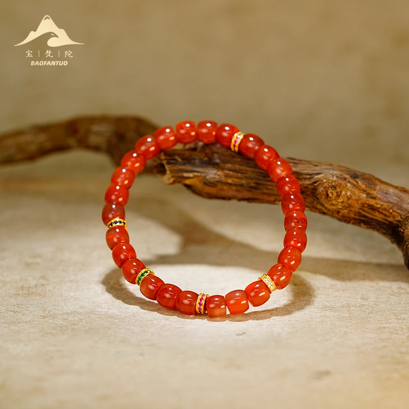 宝梵陀火焰南红直切手串【扣肉推荐】5304