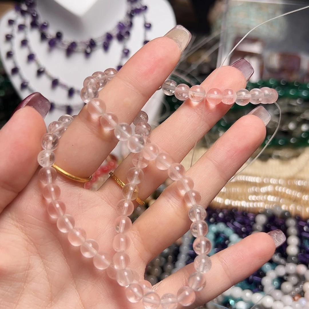 玛瑙/玉髓足银镶嵌珠宝半成品Z409 6m天然高冰高透白水晶圆珠一条