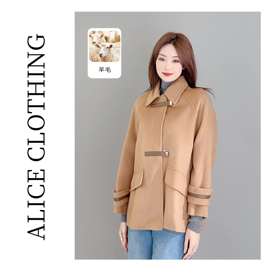 4【ALICE “简冬”绵羊毛大衣】皮质袢带 轻暖柔糯 S2136598Kr
