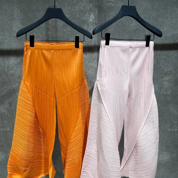 A特【AnnG】D20202 松紧腰宽松显瘦阔腿裤垂坠感褶皱异型裤