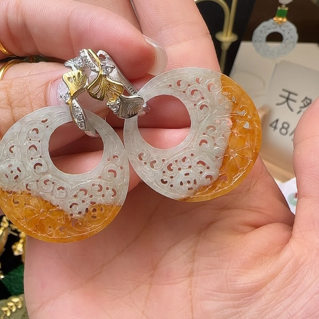 大***林银S925镶嵌翡翠耳饰耳包款