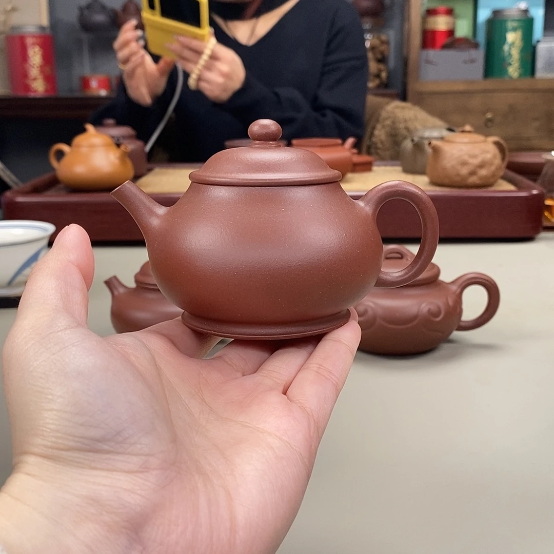 紫砂茶壶羊角山紫泥半手莲池古式160c