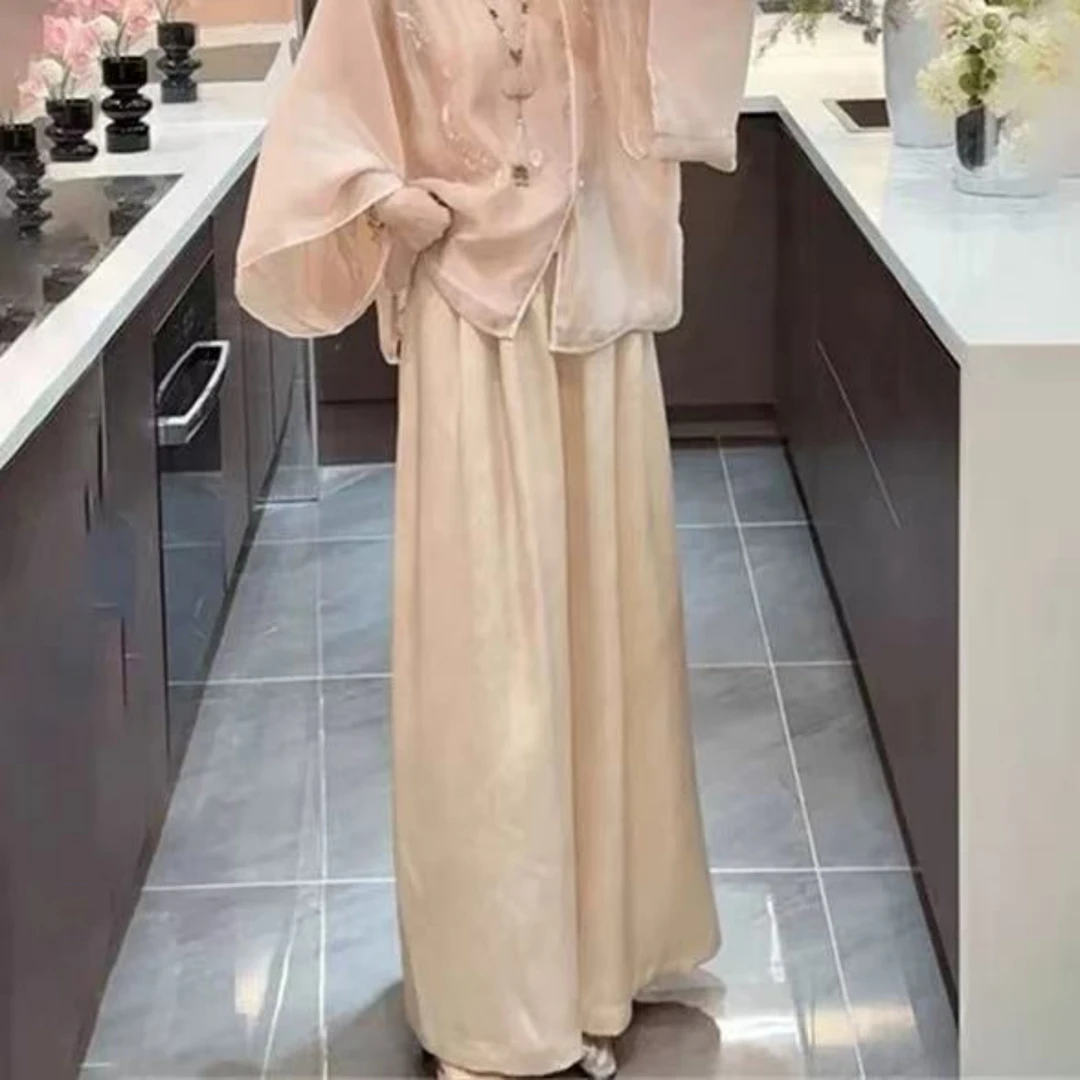 「流光蝶衣」缎面仙女裤裤子时尚夏季复古法式宽松韩版1385