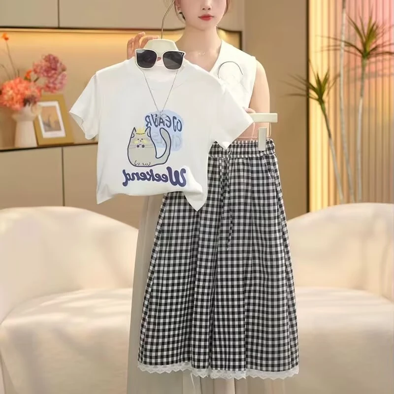 女童套装夏季2025新款爆款儿童洋气中大童卡通短袖女孩休闲阔腿裤