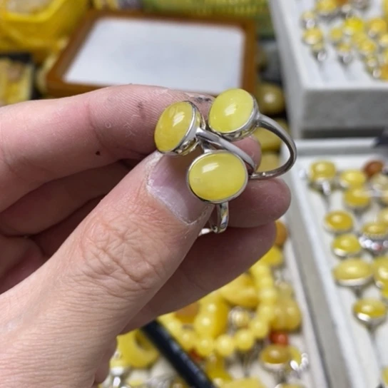 蜜蜡裸石银S925镶嵌多样性发货其一