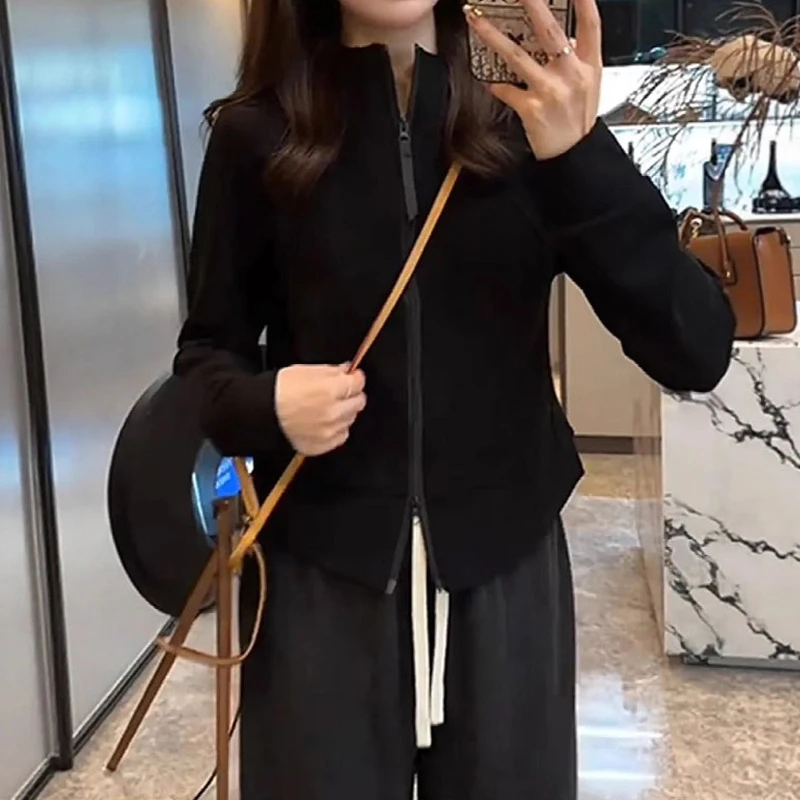 显瘦设计感百搭开衫上衣女秋季新款胖MM大码女装立领长袖卫衣外套