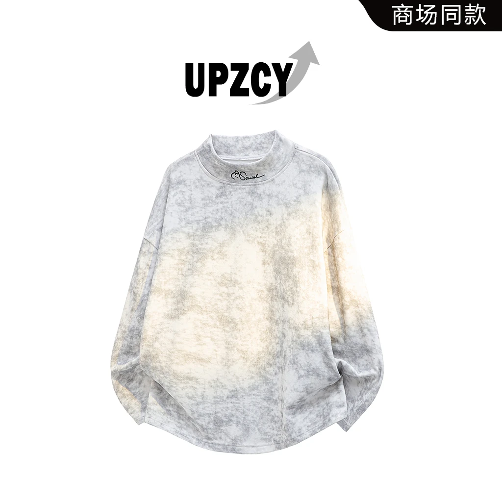 UPZCY美式扎染卫衣男春秋大码刺绣设计感休闲上衣轻奢痞帅男装